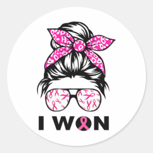 Women Breast Cancer Awareness Leopard Retro I Won  Classic Round Sticker