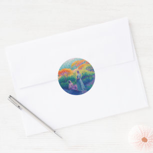 WOMEN BY THE SHORE PAINTING CLASSIC ROUND STICKER