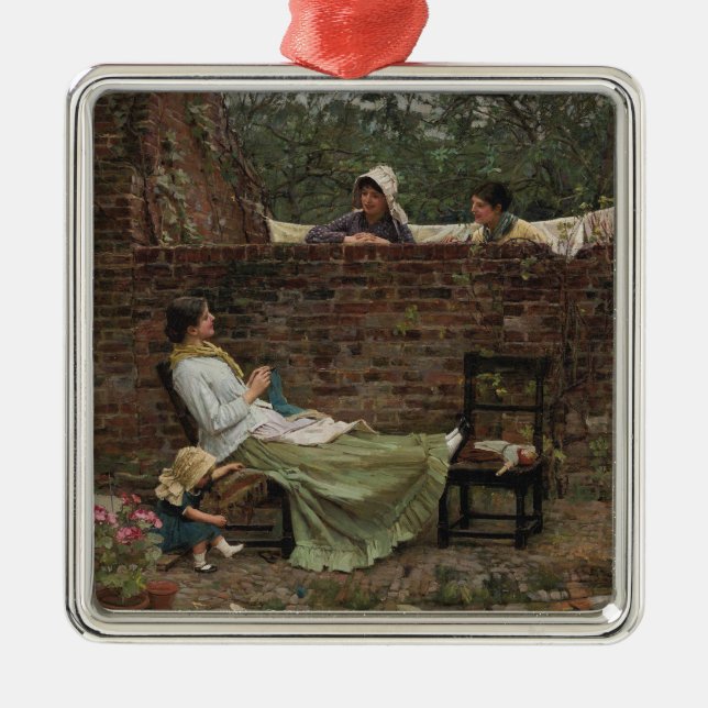 Women Chatting Over the Garden Wall (Gossip) Metal Tree Decoration (Front)