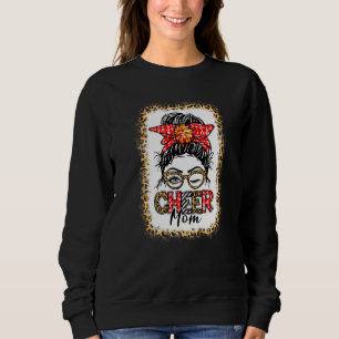 Women Cheer Mum Cheerleading Mama Messy Bun Leopar Sweatshirt