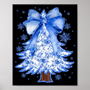 Women Christmas Tree Chinoiserie Blue Floral Coque Poster