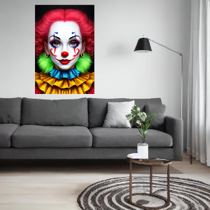 Women clown red green hair red nose   AI Art Poster