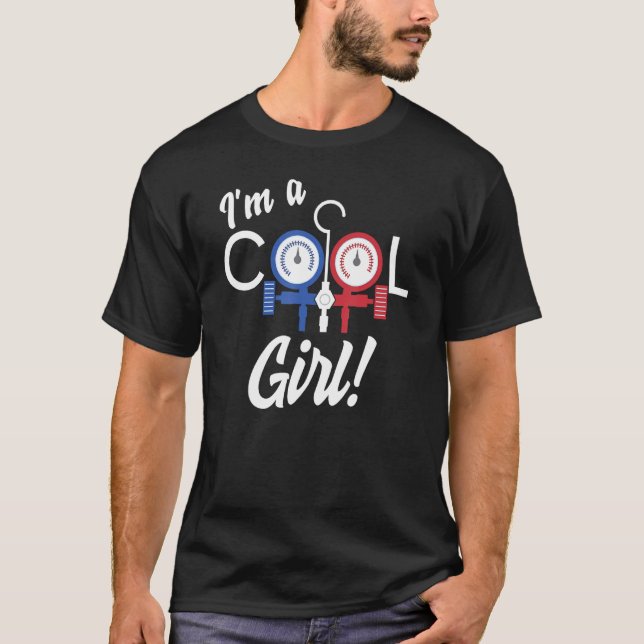 Women Cool Girl Air Conditioner Repair AC Tech HVA T-Shirt (Front)