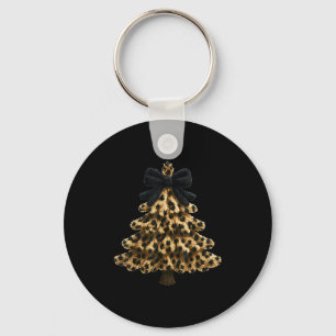 Women Coquette Bow Leopard Christmas Tree Xmas Hol Key Ring