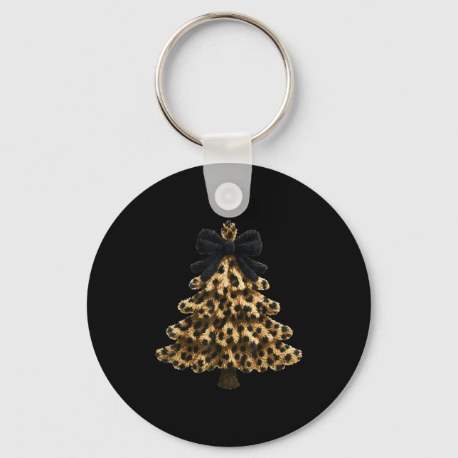 Women Coquette Bow Leopard Christmas Tree Xmas Hol Key Ring (Front)