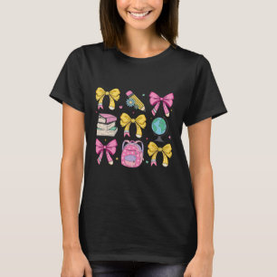 Women Coquette Pink Bow Ribbons Pencil Teacher App T-Shirt