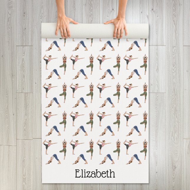 Women Doing Yoga Poses Workout Pattern And Name Mat (Disclaimer: This image is a digital mockup.)