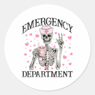 Women Emergency Department Valentine Skeleton Coff Classic Round Sticker