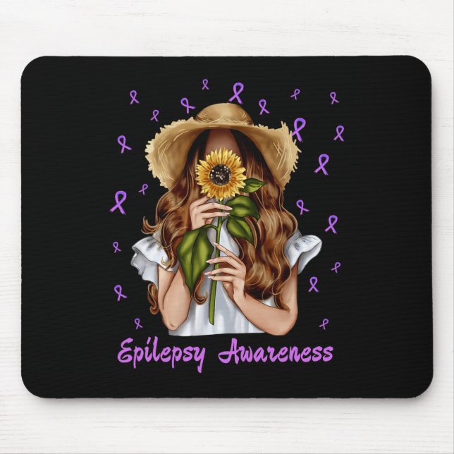 Women Epilepsy Awareness Support Purple Ribbon Sun Mouse Pad (Front)