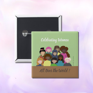 Women faces feminist button