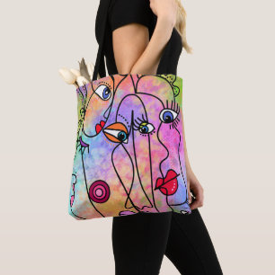 Women Faces Tote Bag Modern Style Painting