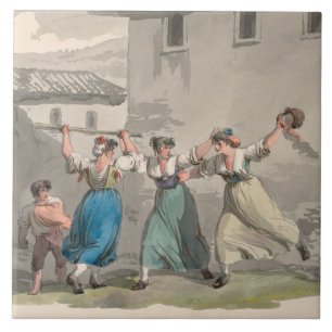 Women Fighting in Rome, Italy (Historical Scene) Tile