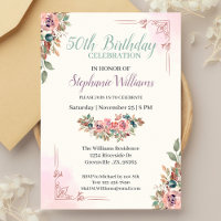 Women Floral Classic Elegant 50th Birthday Party