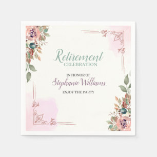 Women Floral Classic Elegant Retirement Party Napkin