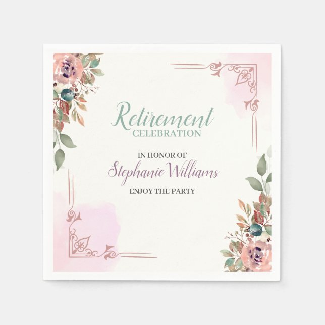 Women Floral Classic Elegant Retirement Party Napkin (Front)