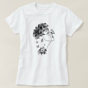 Women Flower Dark Butterfly Face Portrait Vintage T-Shirt