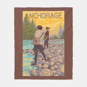 Women Fly Fishing - Anchorage, Alaska Fleece Blanket