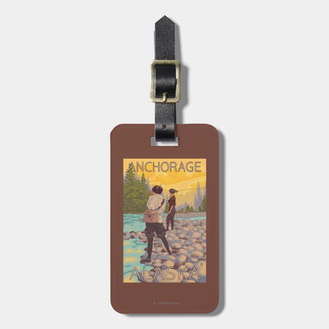 Women Fly Fishing - Anchorage, Alaska Luggage Tag (Front Vertical)