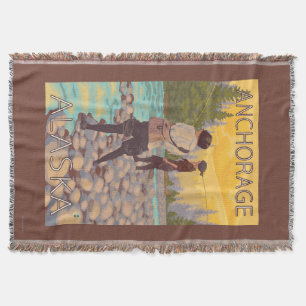 Women Fly Fishing - Anchorage, Alaska Throw Blanket