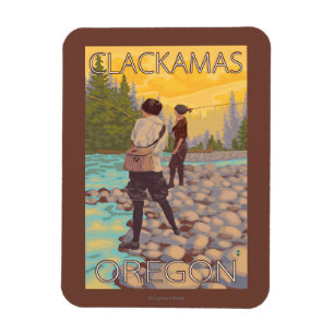 Women Fly Fishing - Clackamas, Oregon Magnet