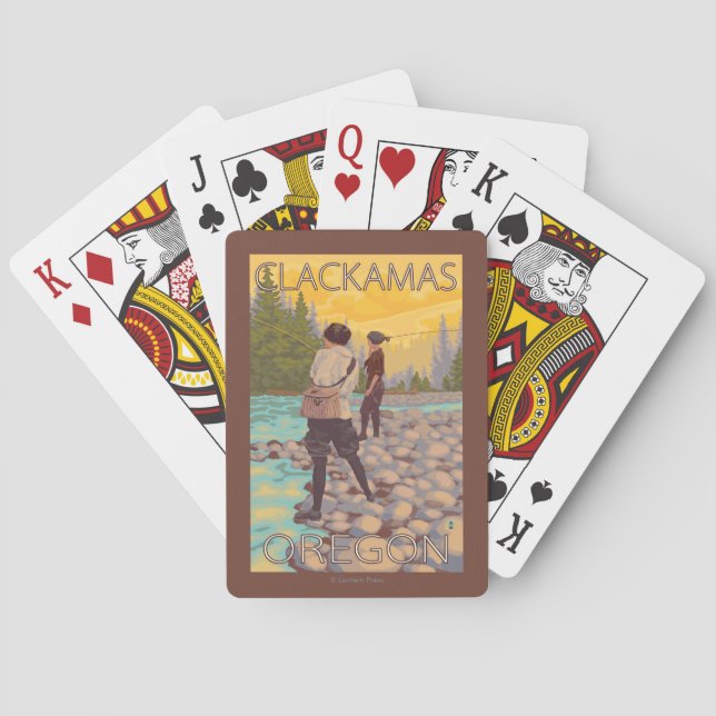 Women Fly Fishing - Clackamas, Oregon Playing Cards (Back)