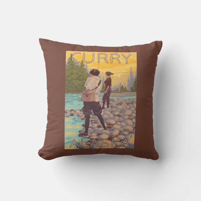 Women Fly Fishing - Curry, Alaska Cushion (Front)