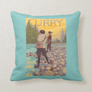 Women Fly Fishing - Curry, Alaska Cushion