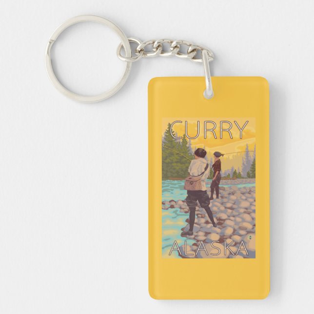 Women Fly Fishing - Curry, Alaska Key Ring (Front)
