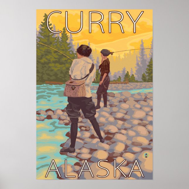 Women Fly Fishing - Curry, Alaska Poster (Front)