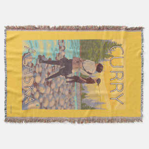 Women Fly Fishing - Curry, Alaska Throw Blanket