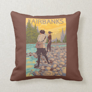 Women Fly Fishing - Fairbanks, Alaska Cushion