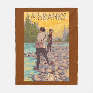Women Fly Fishing - Fairbanks, Alaska Fleece Blanket