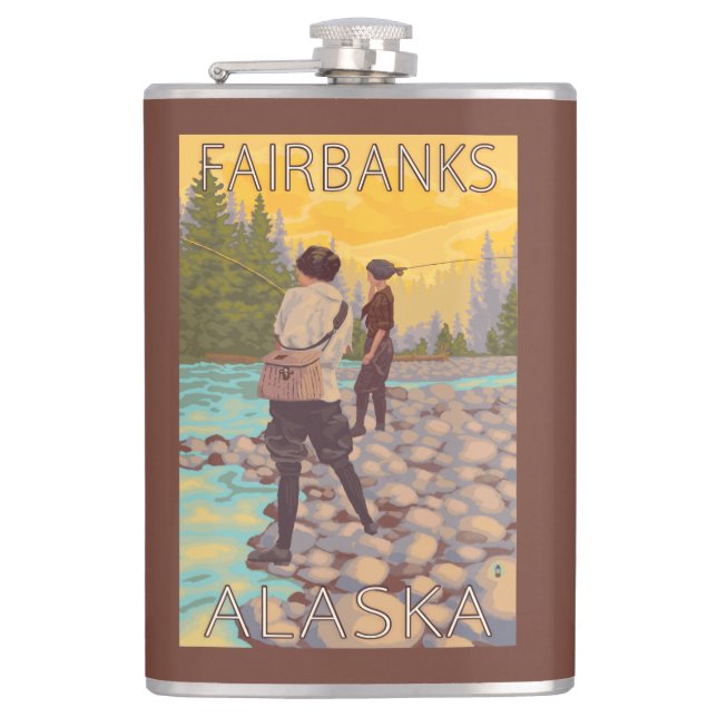 Women Fly Fishing - Fairbanks, Alaska Hip Flask (Front)