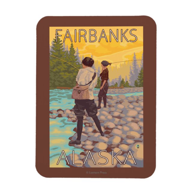 Women Fly Fishing - Fairbanks, Alaska Magnet (Vertical)