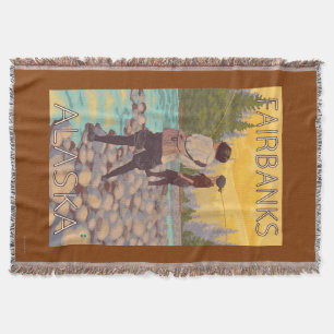 Women Fly Fishing - Fairbanks, Alaska Throw Blanket