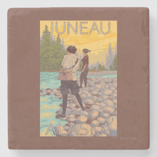 Women Fly Fishing - Juneau, Alaska Stone Coaster