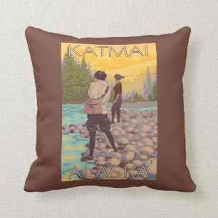 Women Fly Fishing - Katmai, Alaska Cushion