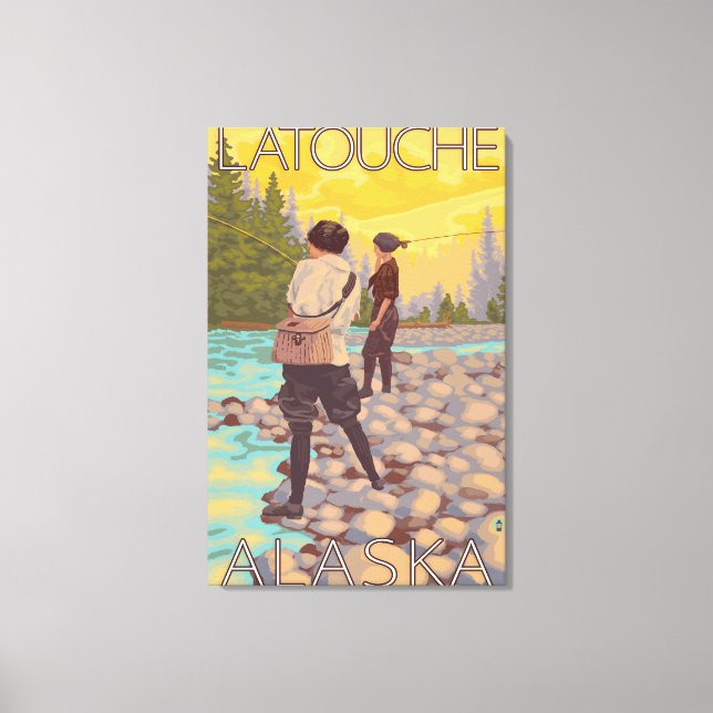 Women Fly Fishing - Latouche, Alaska Canvas Print (Front)