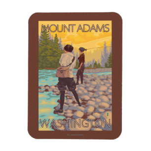Women Fly Fishing - Mount Adams, Washington Magnet