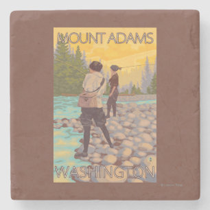 Women Fly Fishing - Mount Adams, Washington Stone Coaster