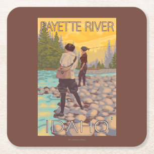 Women Fly Fishing - Payette River, Idaho Square Paper Coaster