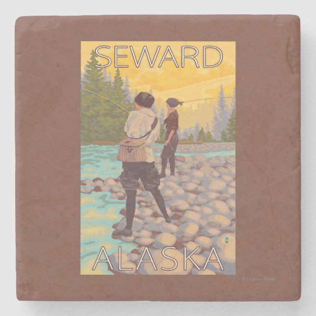 Women Fly Fishing - Seward, Alaska Stone Coaster (Front)