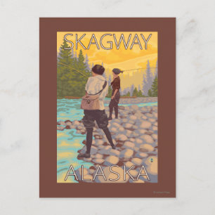 Women Fly Fishing - Skagway, Alaska Postcard