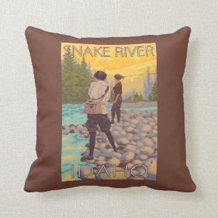 Women Fly Fishing - Snake River, Idaho Cushion
