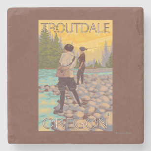 Women Fly Fishing - Troutdale, Oregon Stone Coaster