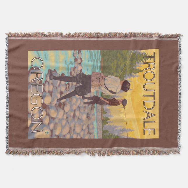 Women Fly Fishing - Troutdale, Oregon Throw Blanket (Front)
