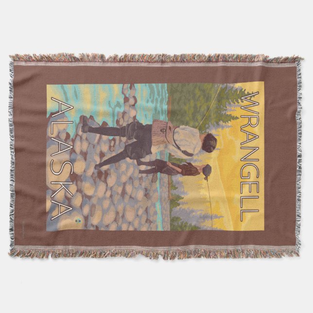 Women Fly Fishing - Wrangell, Alaska Throw Blanket (Front)