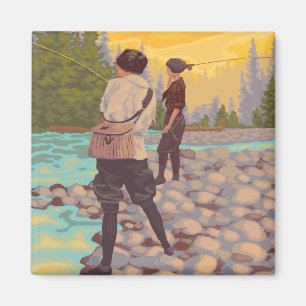 Women Fly Fishing - Yellowstone National Park Magnet