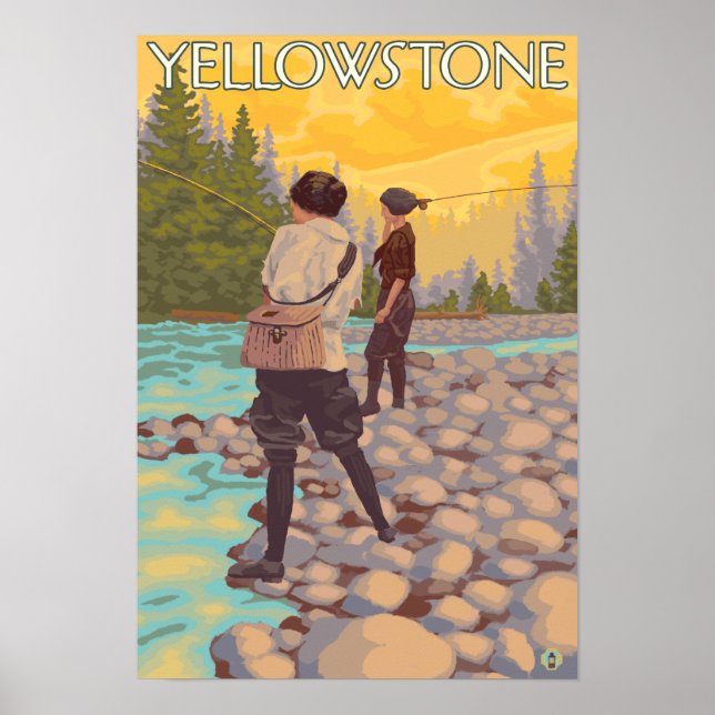Women Fly Fishing - Yellowstone National Park Poster (Front)