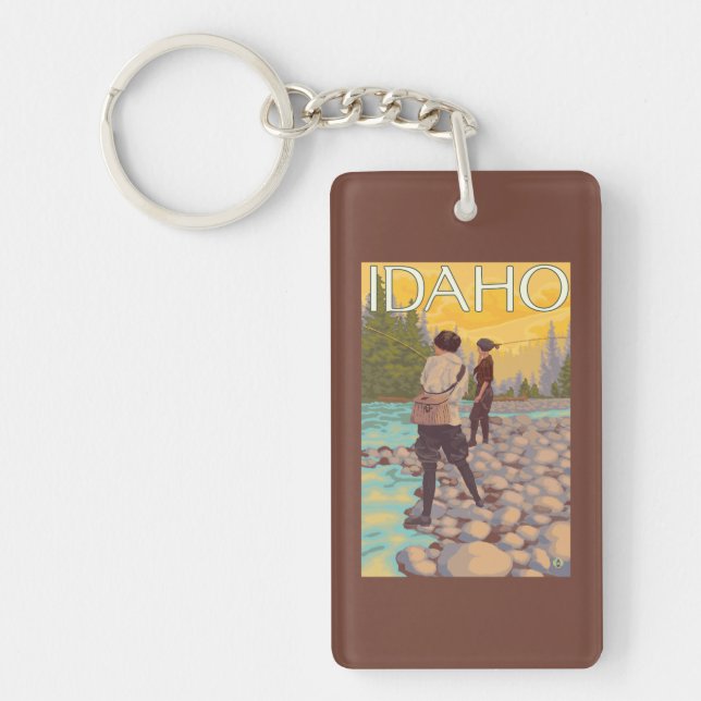 Women Fly FishingIdahoVintage Travel Poster Key Ring (Front)